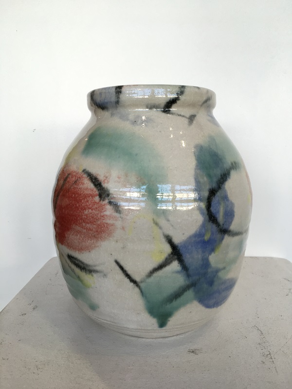 Large White Abstract Stoneware Vase 