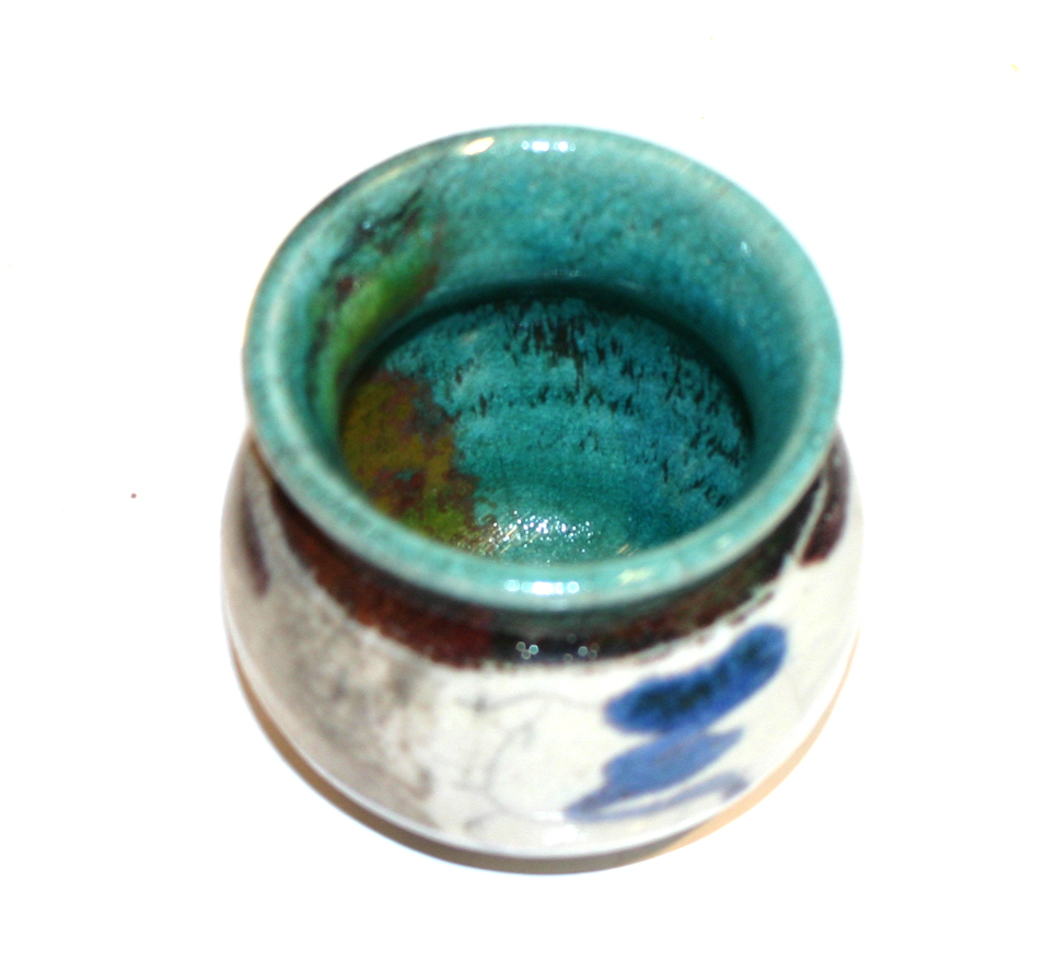 White Crackle and Turquoise Pot