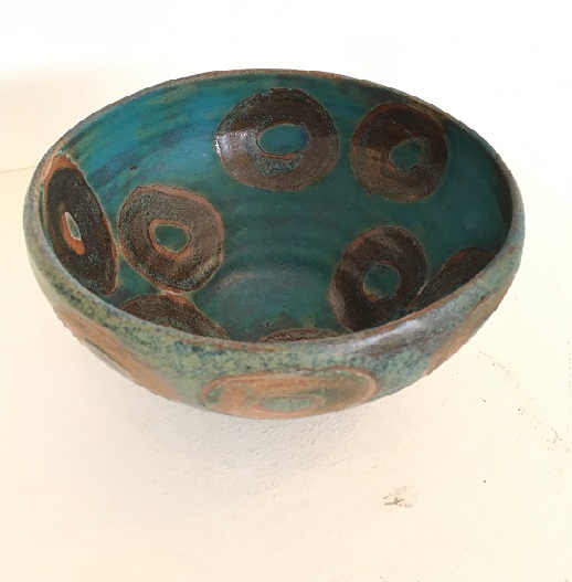 Deep Blue Bowl With Ring Pattern