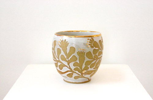 Gold Lustre and White Pot