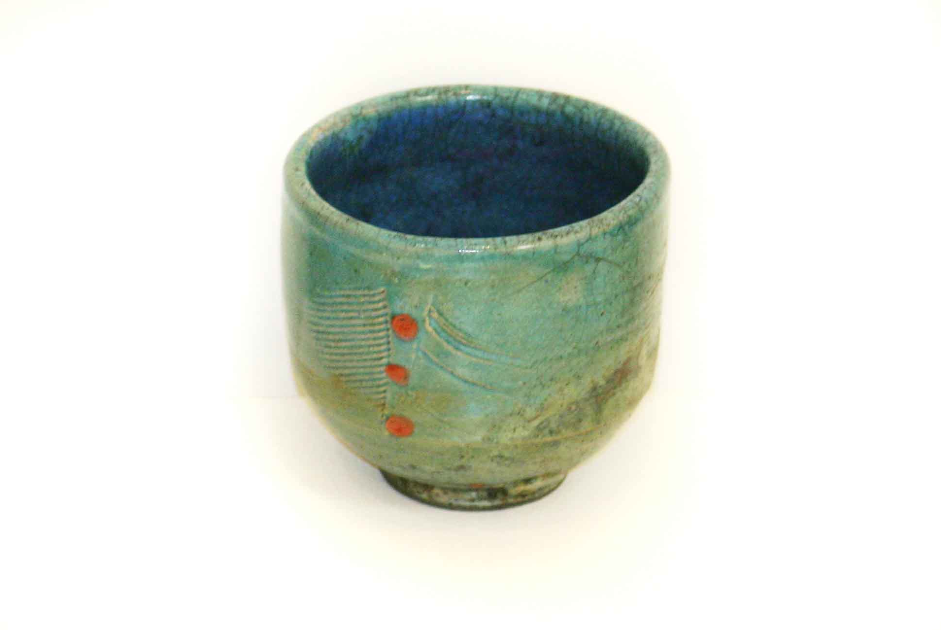 Raku Turquoise and Copper Tea Bowl 