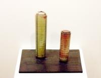 2 Raku Containers, Large Bound, Burgundy Glaze by Kate Schuricht