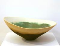 Large Copper Green Bowl with Cream Rim by Kerry Hastings