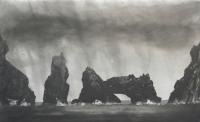 Stac Biorach and Soay Stac  by Norman Ackroyd CBE, RA, ARCA, RE, MA