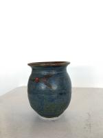 Small Blue Red Decorated Vase by Peter Lee