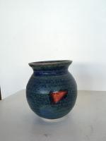 Small Blue Red Decorated Vase by Peter Lee